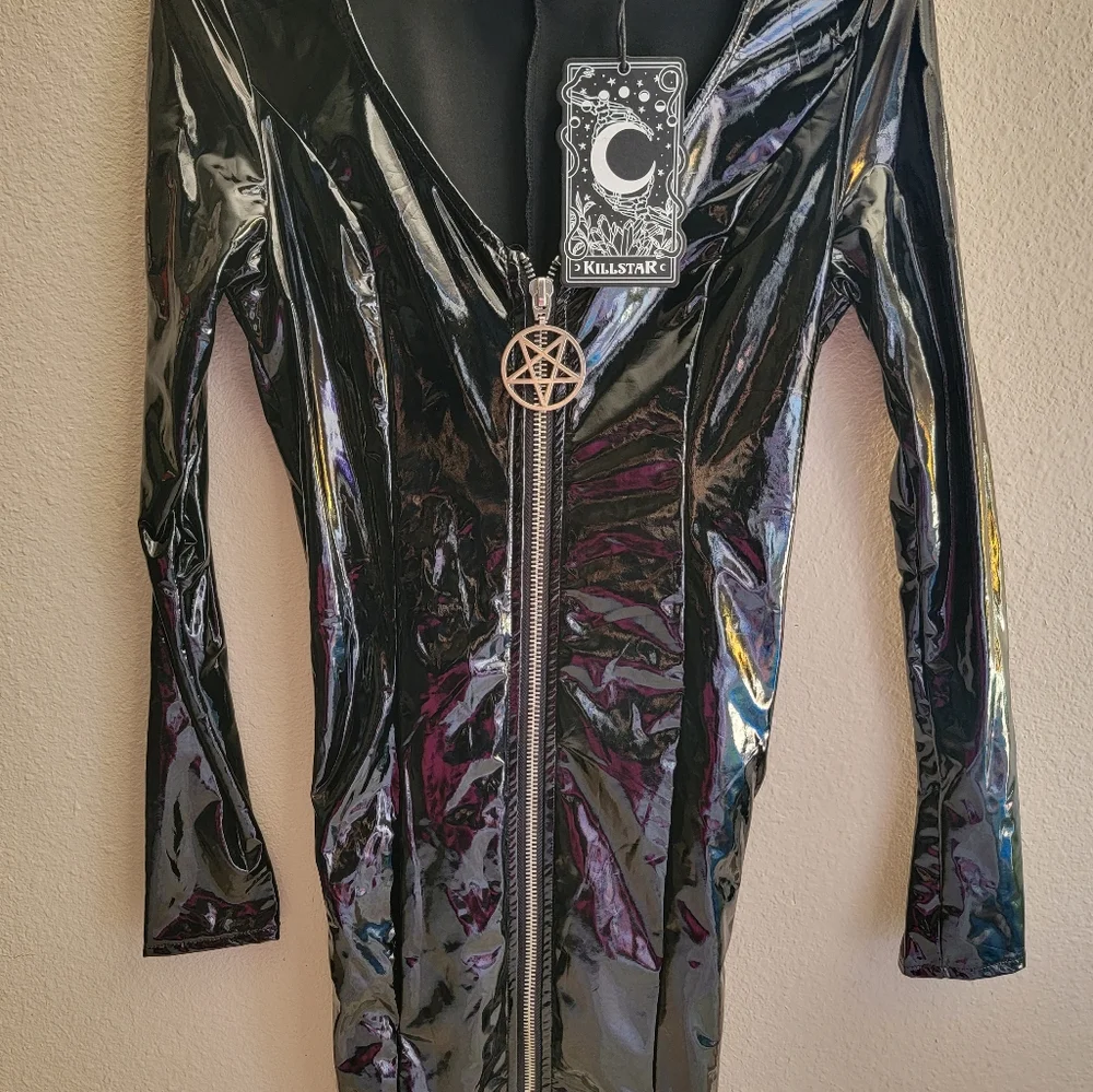Killstar Black Vinyl Long-Sleeve Midi Dress - Picture 3 of 7
